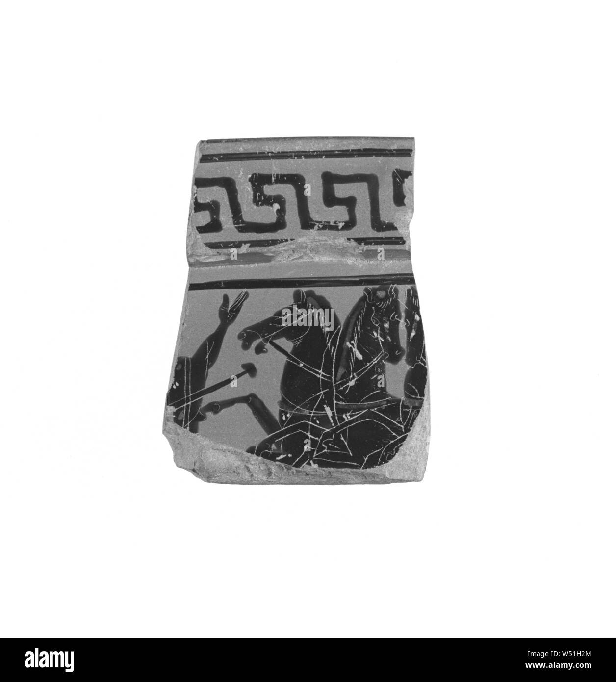 Attic Black-Figure cratère à volutes, Fragment Inconnu, Athènes, Grèce, environ 530 - 520 avant J.-C., terre cuite, 6,7 × 5,7 cm (2 5/8 x 2 1/4 in Banque D'Images