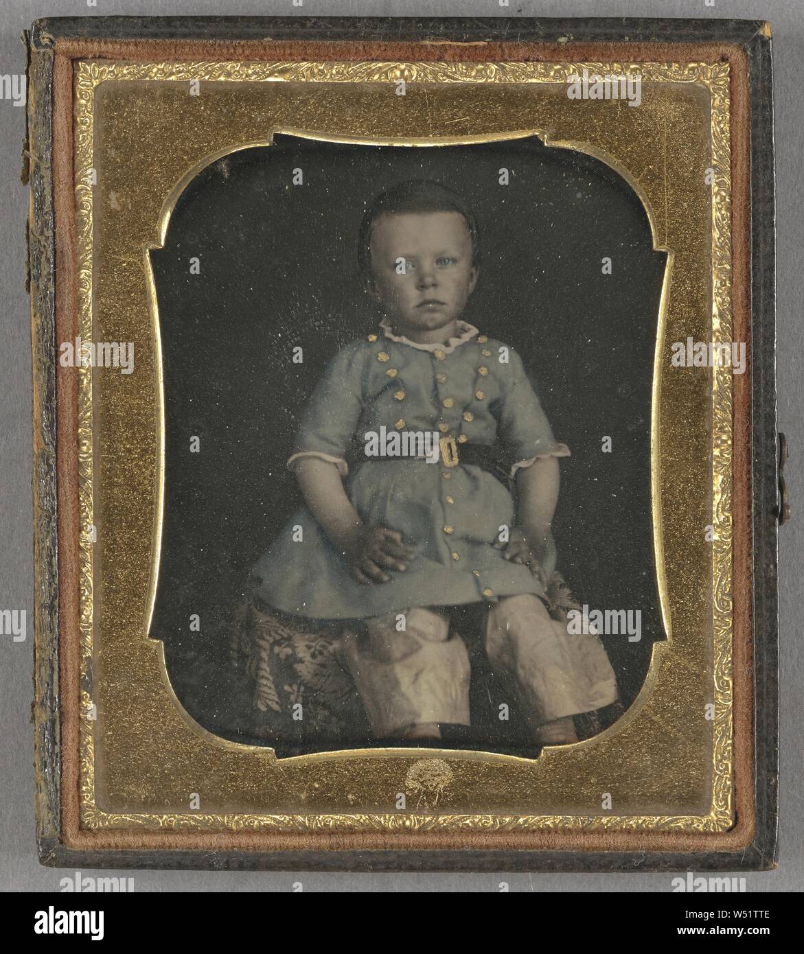 Portrait d'un petit garçon, pas de bouilloire, cuisine américaine, environ 1850, daguerréotype, colorées à la main Banque D'Images