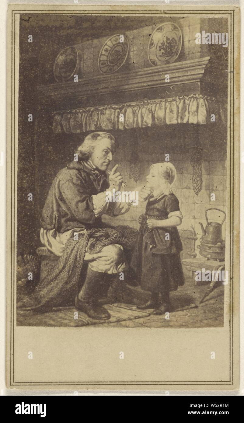 Copie d'un tableau représentant un homme assis tenant le menton d'une petite fille, l'inconnu, 1865-1875, à l'albumine argentique Banque D'Images