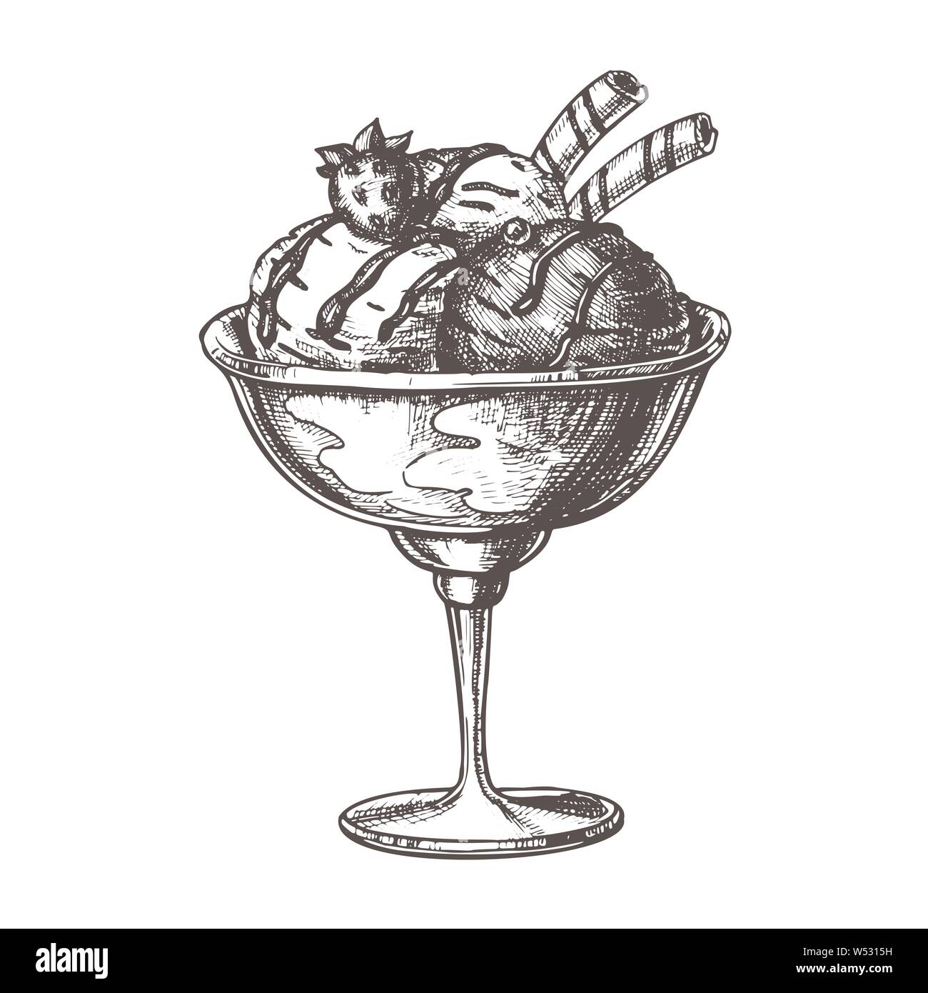Coupe de glaces aux fruits Hand Drawn Vector Illustration de Vecteur