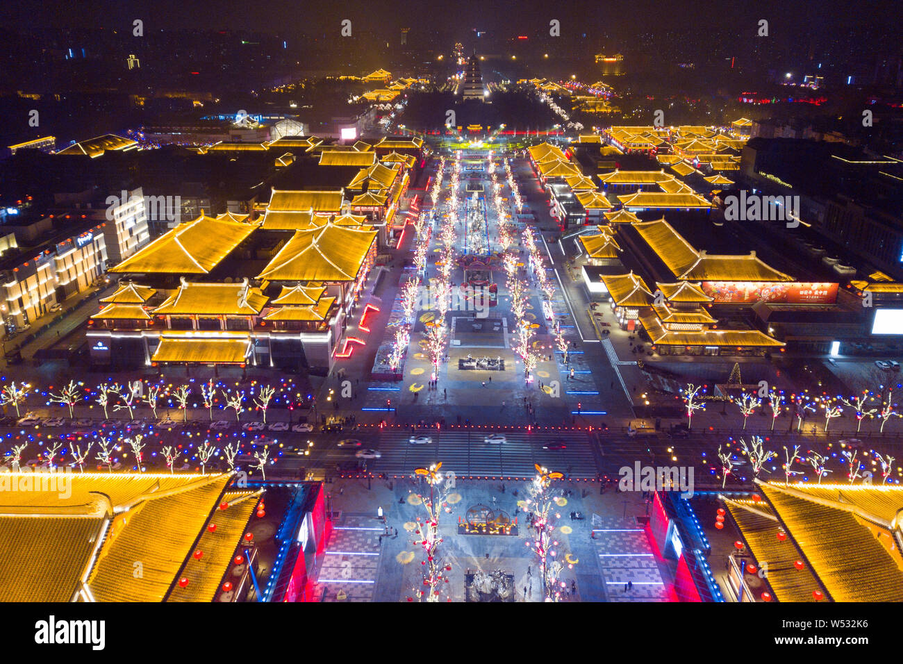 Vue sur le spectacle léger à Datang Everbright ville de Xi'an, ville du nord-ouest de la Chine, dans la province de Shaanxi, du 2 janvier 2018. Banque D'Images