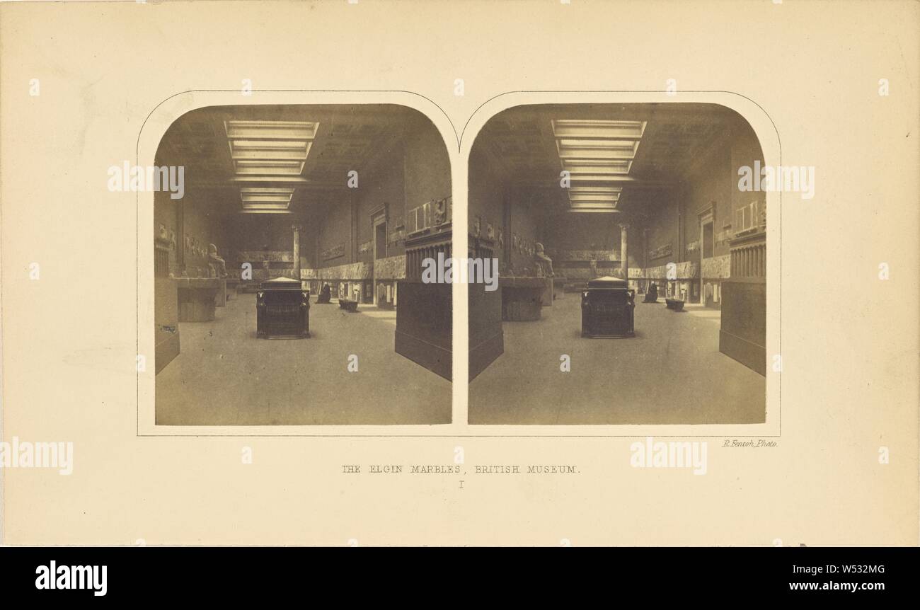 Les marbres d'Elgin, British Museum, Roger Fenton (anglais, 1819 - 1869), Londres, Angleterre, à propos de 1857-1859, à l'albumine argentique 7,4 x 14,2 cm, (2 15/16 × 5 9/16 in Banque D'Images