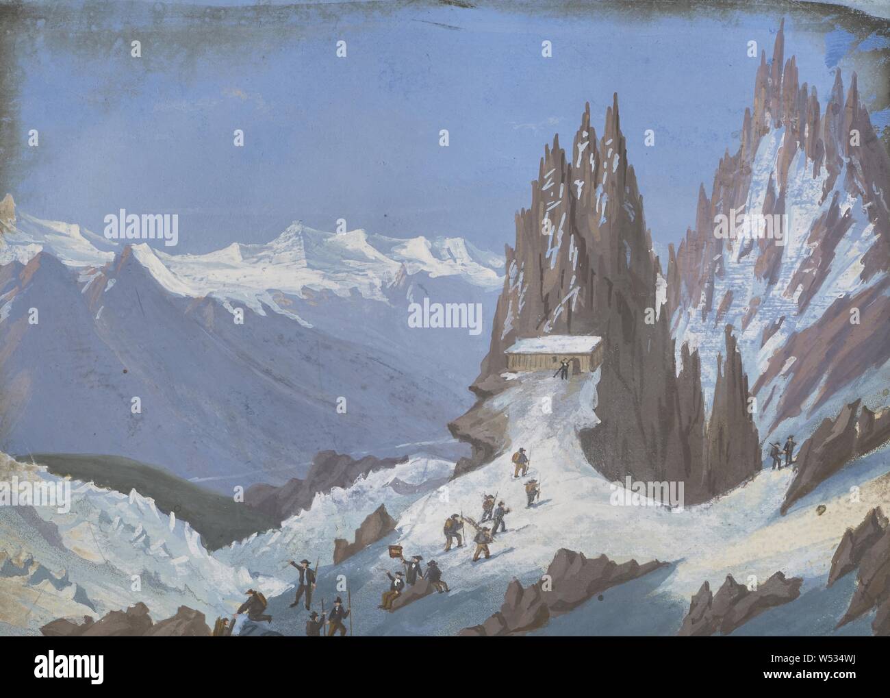 Escalade en montagne, pas de bouilloire, années 1860-années 1870, Peinture, 9,9 × 3,7 cm (3 7/8 x 1 7/16 in Banque D'Images