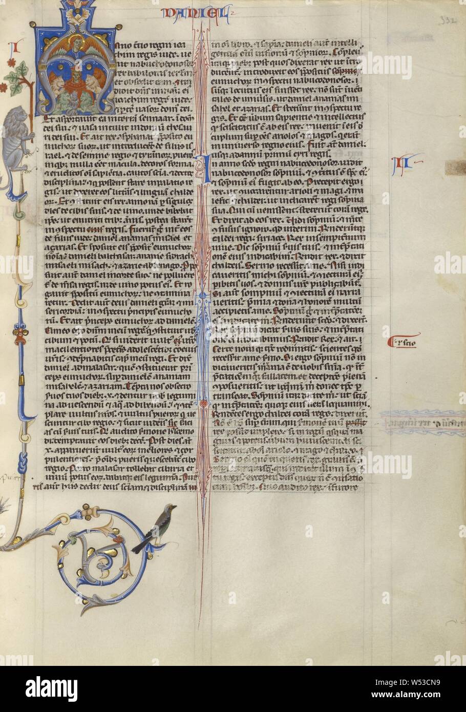 Une initiale : Daniel dans la fosse aux lions, Inconnu, Bologne, Italie, environ 1250 - 1262, Tempera et feuille d'or sur parchemin, feuille : 26,8 x 19,7 cm (10 9/16 x 7 3/4 in Banque D'Images