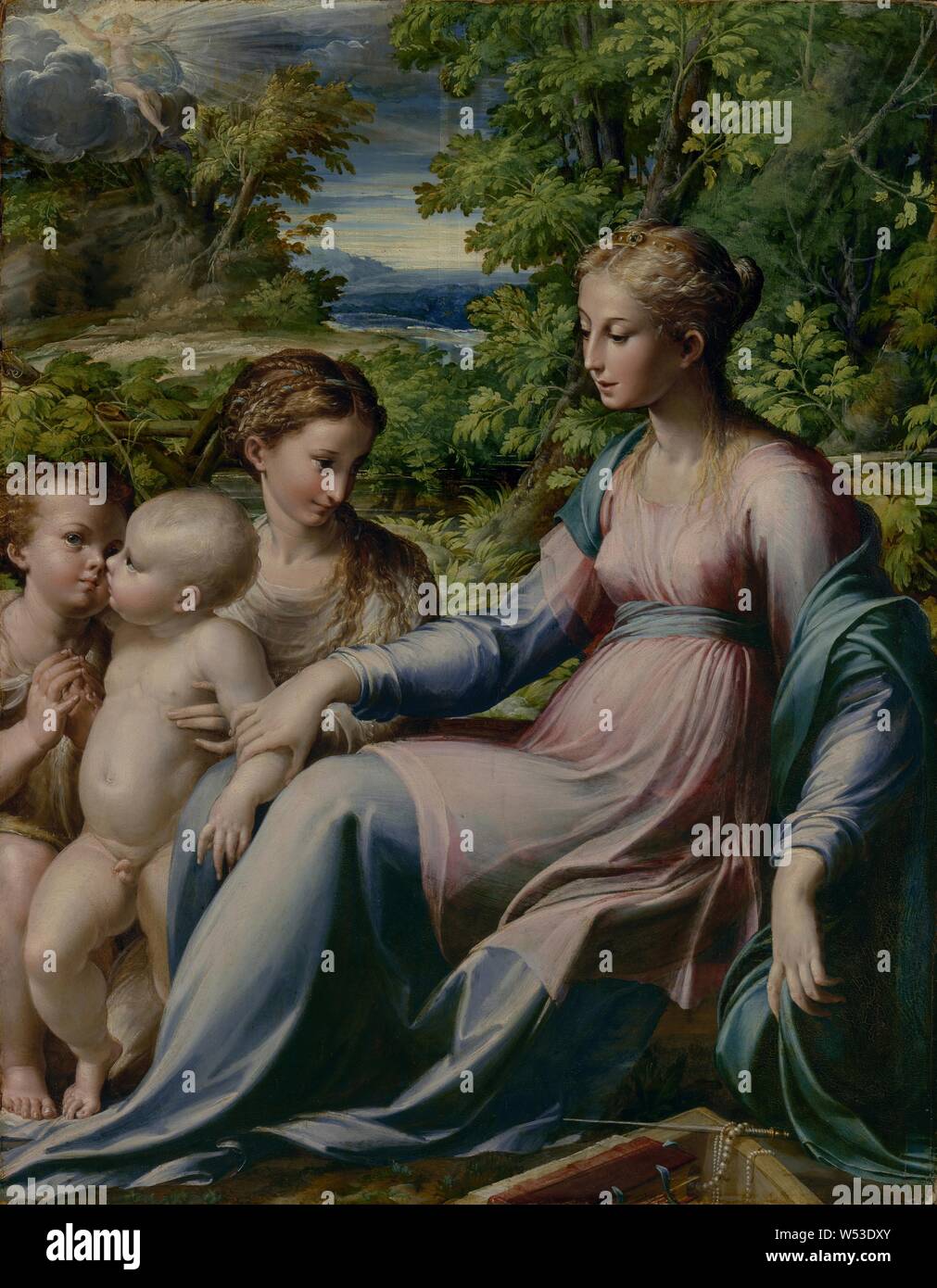 Vierge à l'enfant avec Saint Jean Baptiste et Marie Madeleine, Parmigianino (Francesco Mazzola), Italien (1503 - 1540), l'Italie, environ 1535 - 1540, huile sur papier, fixées sur panneau, 75,9 × 59,7 × 3 cm (29 7/8 x 23 1/2 x 1 3/16 in Banque D'Images