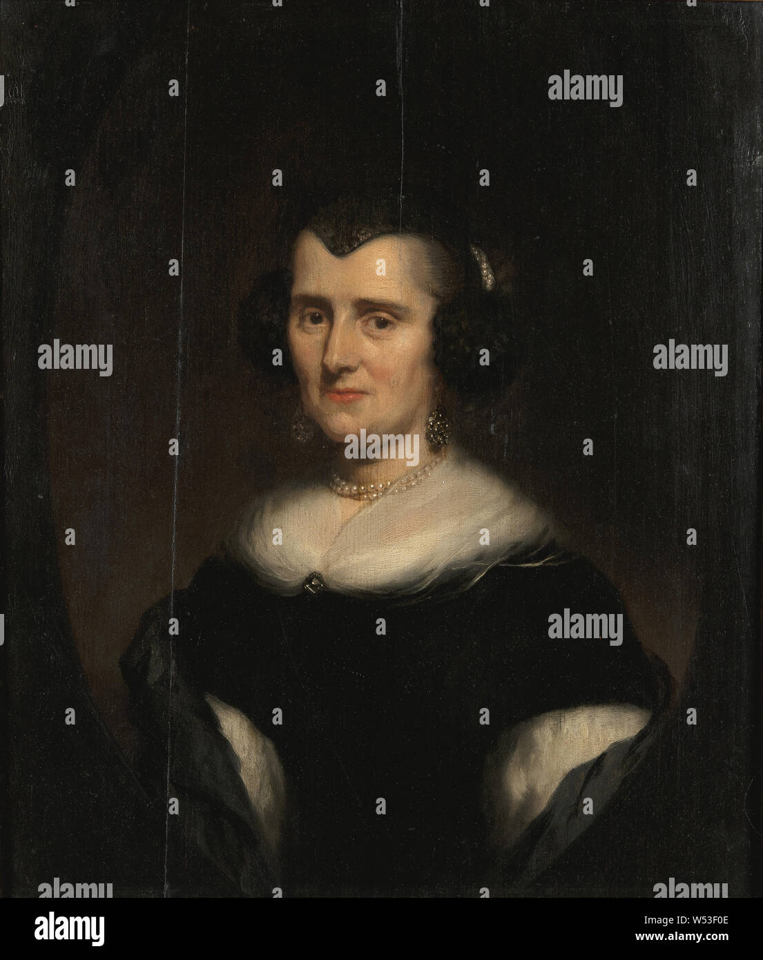Nicolaes MAES, Portrait de Dame d'âge moyen dans la moitié de la figure, l'anglais Bust-Length Portrait d'une femme d'âge mûr, peinture, portrait, 1670, huile sur panneau de chêne, hauteur, 36,8 cm (14,4 pouces), Largeur 30,7 cm, (12 pouces), Inscription, Nicolas Maas geb, 1632, zu Schüler Dordrecht, Rembrandt, 1693 gest zu Amsterdam, l'étiquette de tergo, non signé Banque D'Images