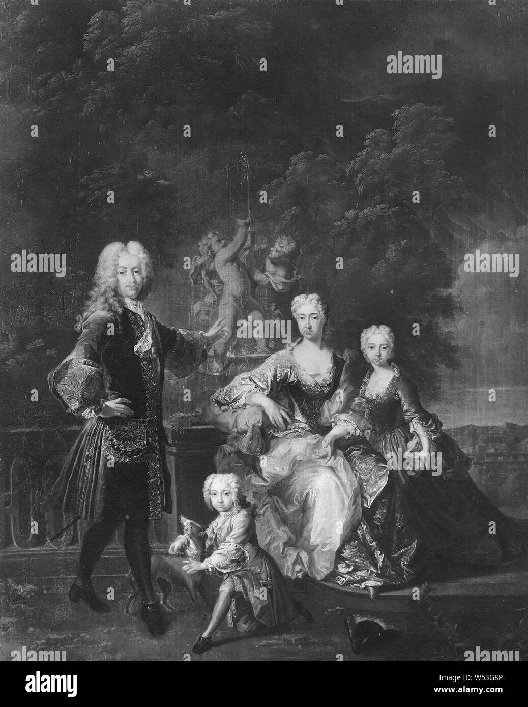Attribué à François-Joseph, Charles VII lève-vitre, Maria Antonia Walpurgis, Maximilien III Joseph et Maria Amalia, Charles VII Albert, 1697-1745, Conservateur de Bavière Empereur German-Roman avec famille, peinture, huile sur toile, encadrée, la hauteur 102,5 cm (40,3 po), largeur, 84 cm (33 pouces), profondeur, 5 cm (1,9 pouces) Banque D'Images