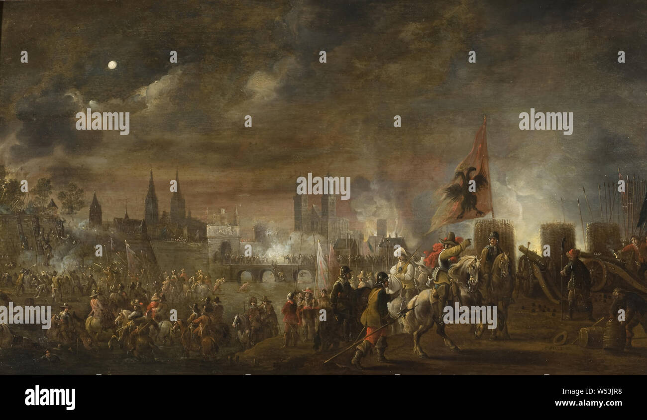 Pieter Meulener, le siège de Magdebourg (1631), le siège de Magdebourg (1631), peinture, 1650, huile sur panneau, hauteur, 40 cm (15,7 po), largeur, 72 cm (28,3 pouces), signé, P. MEULENER Banque D'Images