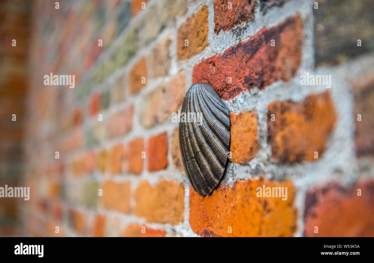Bâtiment en briques faites à la main à partir de couleur différente avec mortier de chaux et de métal sea shell. Banque D'Images