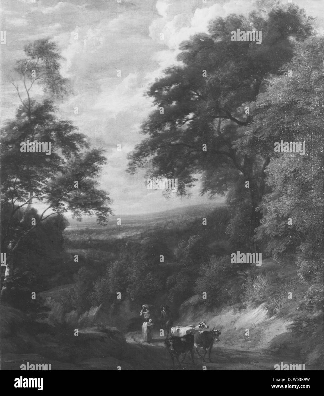 Attribué à Jan Baptist Huysmans, Paysage avec une route à travers une forêt, paysage suédois avec les chemins, la peinture, l'art du paysage, huile sur toile, 132 cm de hauteur, 51,9 pouces (largeur), 105 cm (41,3 pouces), signé, HISMARK Banque D'Images