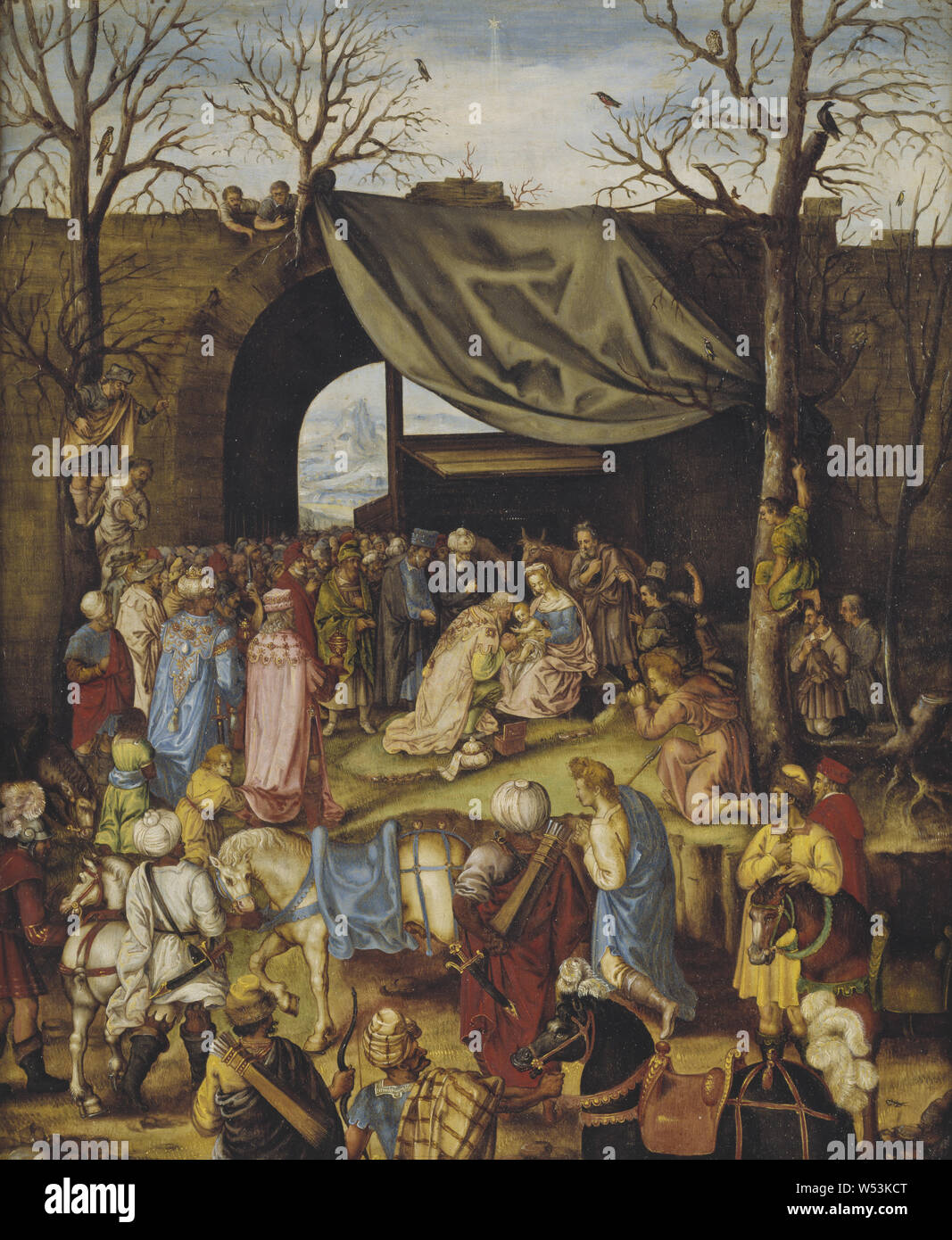 L'Adoration des Mages, l'adoration du roi, peinture, art religieux, huile sur cuivre, hauteur, 31 cm (12,2 po), largeur, 26 cm (10,2 pouces) Banque D'Images