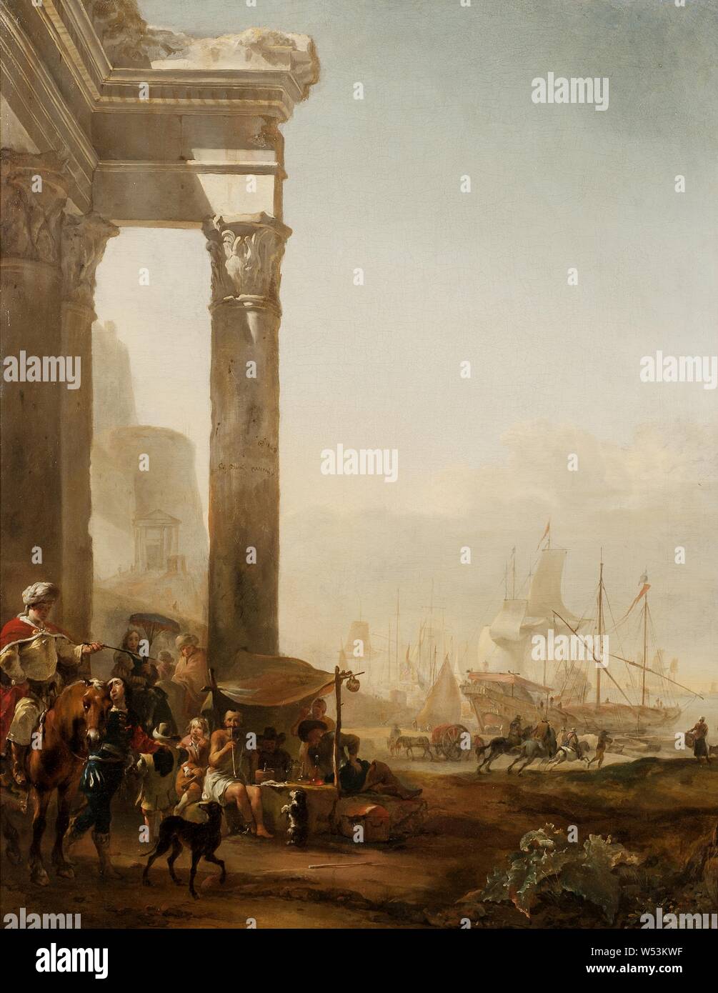 Jan Baptist Weenix, port avec des ruines, port avec d'anciennes ruines, peinture, 1648, huile sur toile, hauteur, 102 cm (40,1 po), largeur, 82 cm (32,2 pouces), signé, Gio Batta, Weenix, Banque D'Images