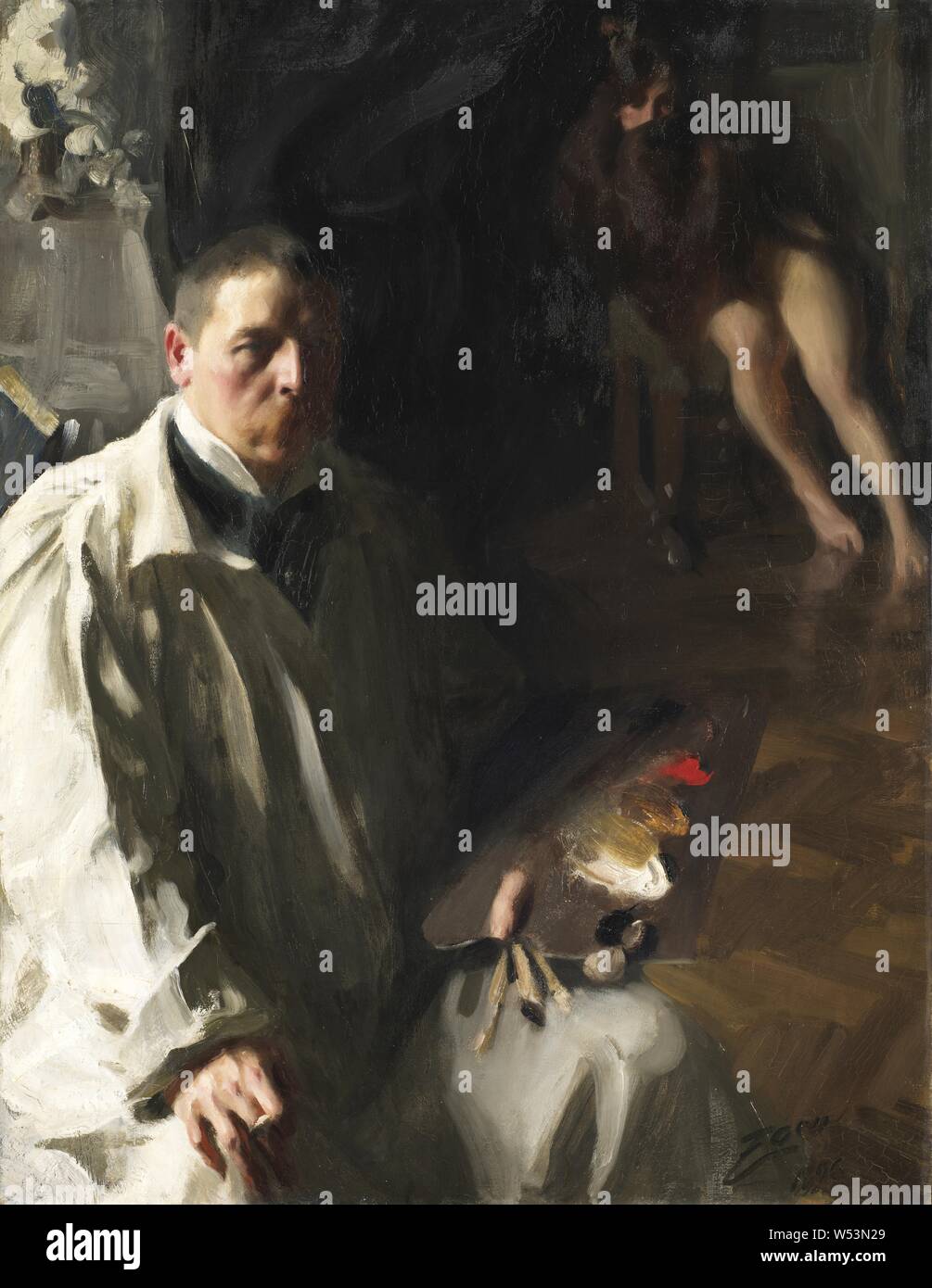 Anders Zorn, l'auto-portrait, peinture, autoportrait, 1896, huile sur toile, hauteur, 118 cm (46,4 po), largeur, 91 cm (35,8 pouces), signé, ZORN 1896 Banque D'Images