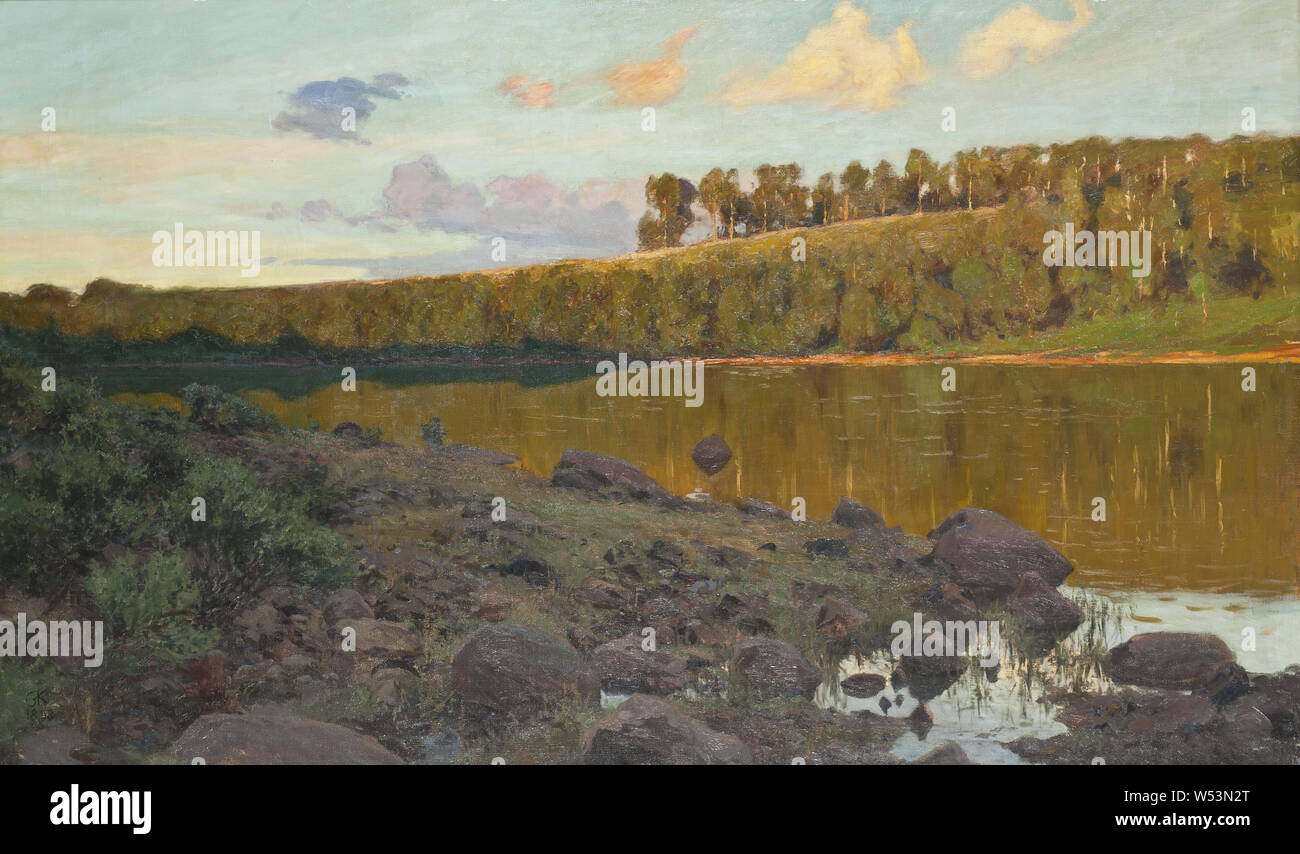 Gottfrid Kallstenius, lac dans la forêt, forêt suédoise, peinture, 1898, huile sur toile, hauteur, 100 cm (39,3 po), largeur, 167 cm (65,7 pouces), signé, GK 1898 Banque D'Images