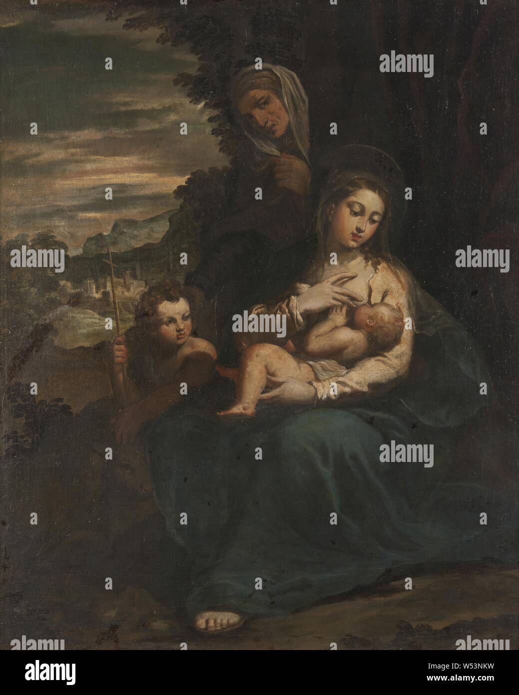 Scarsellino, La Vierge et l'Enfant avec sainte Elisabeth et le taux de St Jean, Marie avec l'enfant, Elisabeth et le petit John, peinture, huile sur toile, 123 cm de hauteur, 48,4 pouces (largeur), 102 cm (40,1 pouces,) Banque D'Images