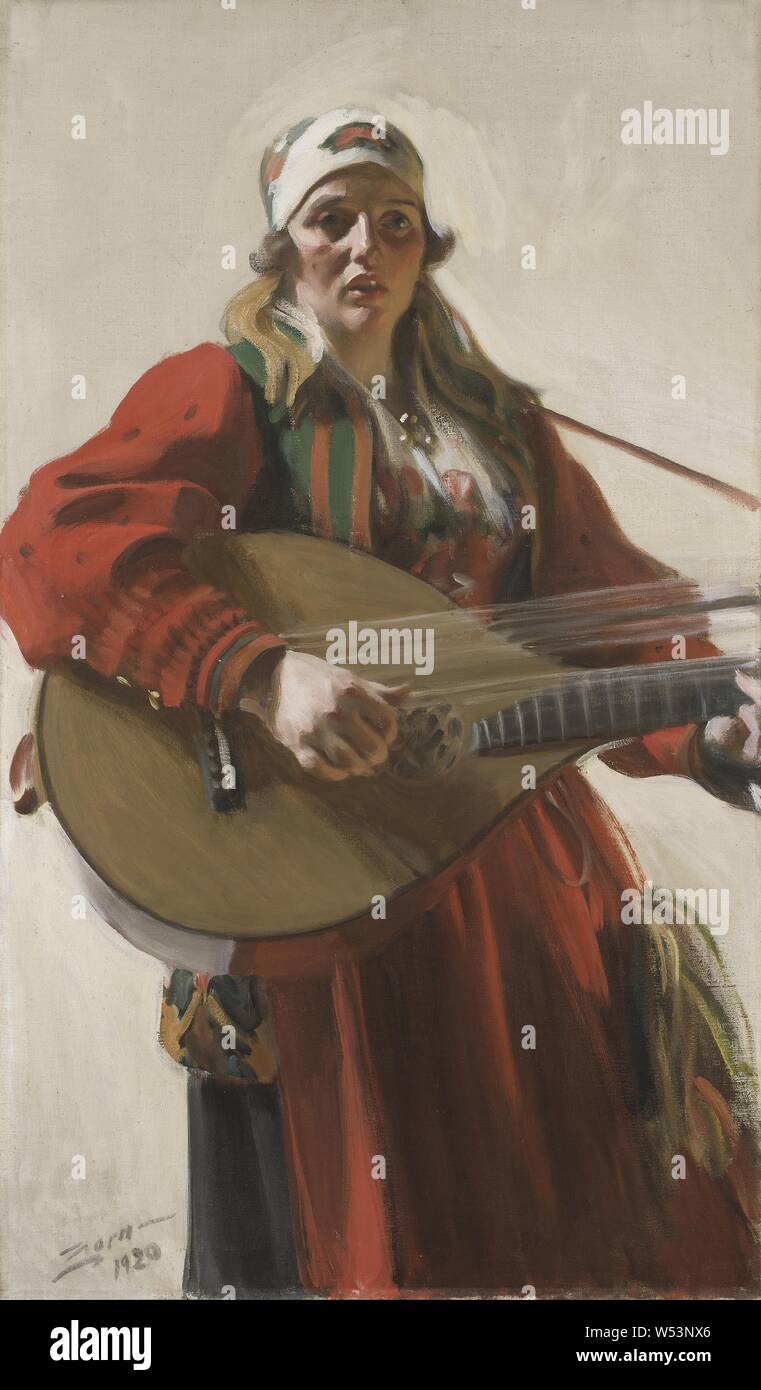 Anders Zorn, Accueil musiques, sons, peinture intérieure, d'un genre d'art, 1920, huile sur toile, hauteur, 128 cm (50,3 po), largeur, 75 cm (29,5 pouces), signé, Zorn - Banque D'Images