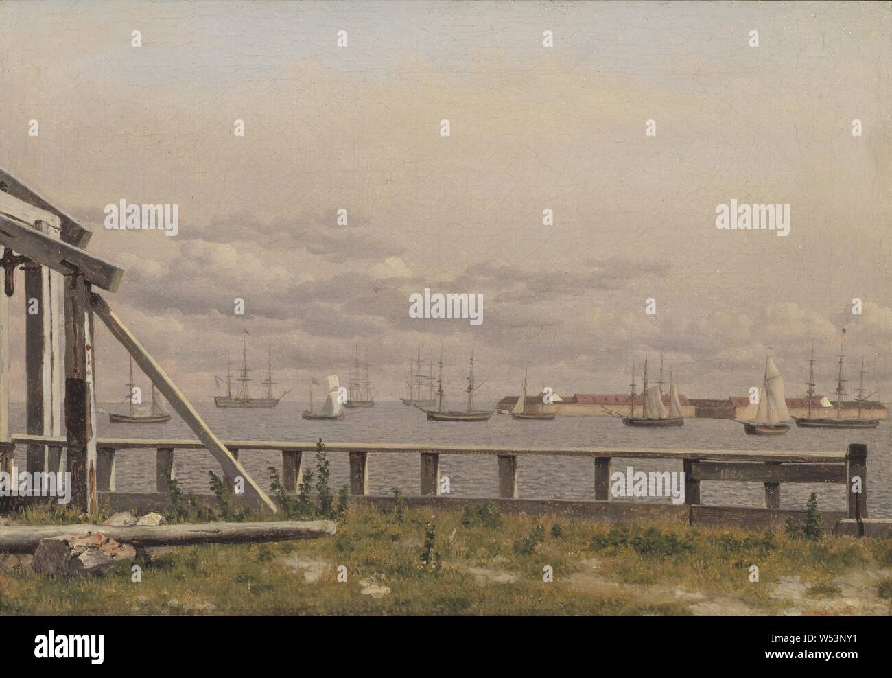 Christoffer Wilhelm Eckersberg, vue de la Lime-séchoirs à Copenhague, vue d'Kalkbraendiet à Copenhague, peinture, art marine, 1825, huile sur toile, hauteur, 22 cm (8,6 po), largeur, 32 cm (12,5 pouces Banque D'Images