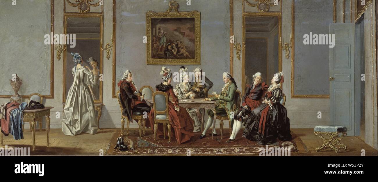 Pehr Hilleström, style Gustavien en intérieur avec Cardplayers Gustavien, intérieur avec jeu de cartes entreprise, peinture, 1779, huile sur toile, 60,5 cm, hauteur 23,8 cm (largeur), 145,5 cm, (57,2 pouces) Banque D'Images