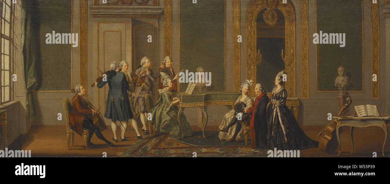 Pehr Hilleström, style Gustavien en intérieur avec une partie musicale, l'intérieur Gustavien avec de la musique, de l'entreprise de peinture, 1779, huile sur toile, hauteur, 56 cm (22 pouces), la largeur 144,5 cm (56,8 pouces) Banque D'Images