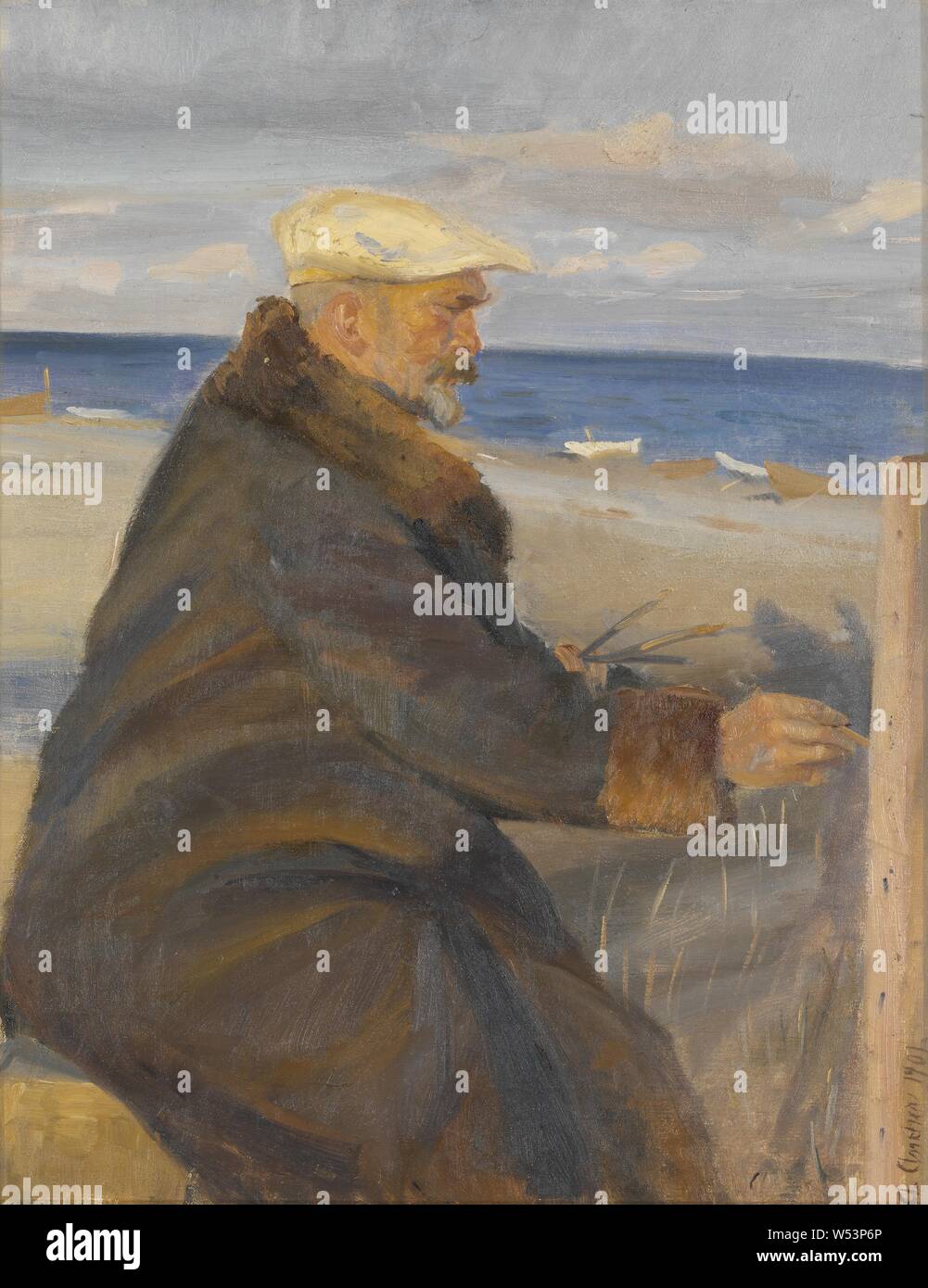 Anna Ancher, Michael Ancher, Michael Ancher Peinture sur la rive, peinture, portrait, Michael Peter Ancher, 1901, huile sur toile, hauteur, 47 cm (18,5 po), largeur, 37 cm (14,5 pouces), signé, A. Ancher 1901 Banque D'Images