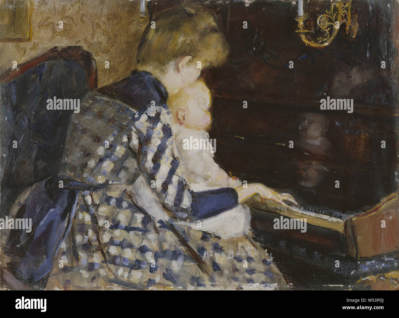 Mina Carlson-Bredberg, Anna et Lisa Flensburg Flensburg, au piano, peinture, huile sur panneau, hauteur : 24 cm (9,4), Largeur : 32 cm (12,5) Banque D'Images