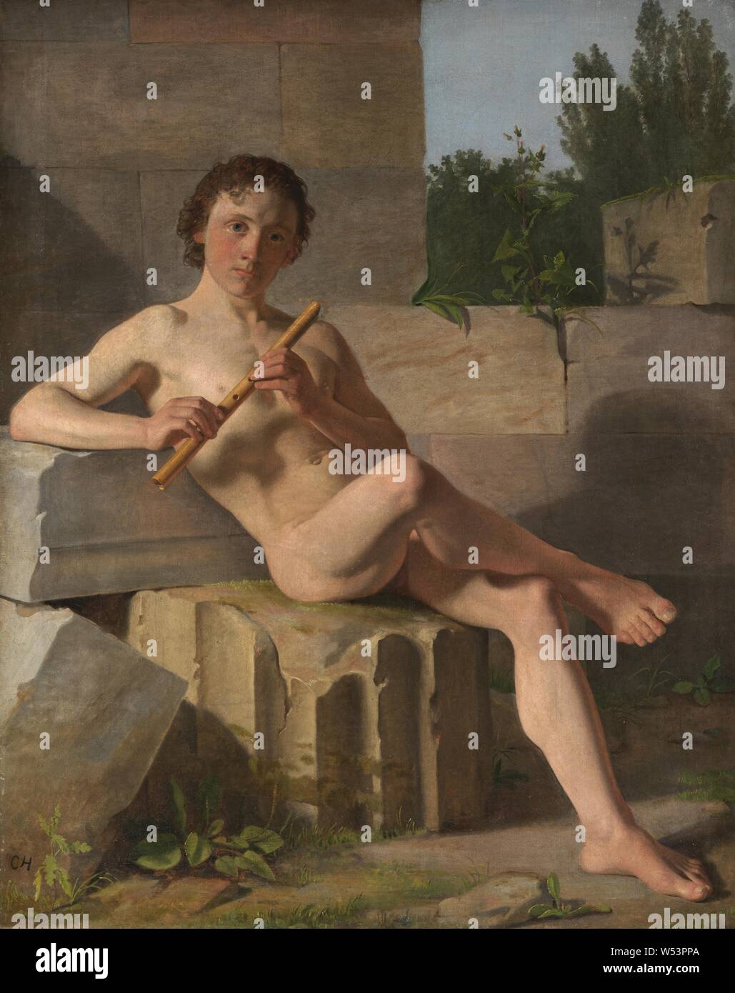 Constantin Hansen, un modèle masculin jouant de la flûte, flûte jouant modèle masculin, la peinture, à partir de 1826 jusqu'à 1827, huile sur toile, hauteur, 118 cm (46,4 po), largeur, 94 cm (37 pouces) Banque D'Images