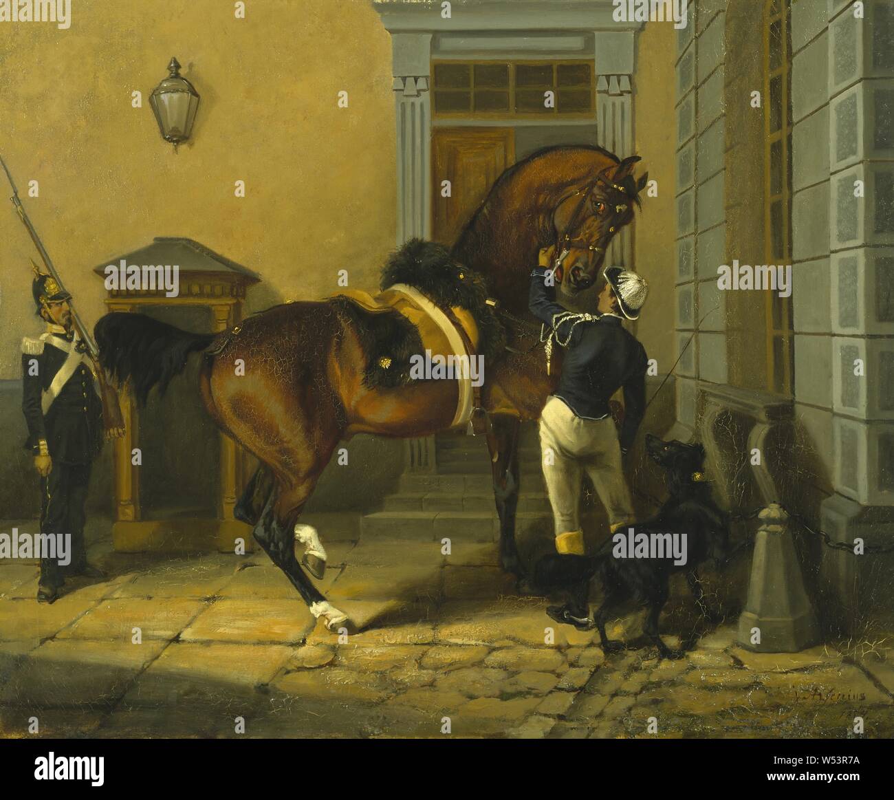 Johan (John) Georg Arsenius, gentilhomme, le cheval préféré du roi Carl XV de Suède, Carl XV, cheval préféré Gentleman, peinture, 1854, huile sur toile, 59,5 cm, hauteur 23,4 cm (largeur), 71 cm (27,9 pouces,), signé J. Arsenius, 1854 Banque D'Images