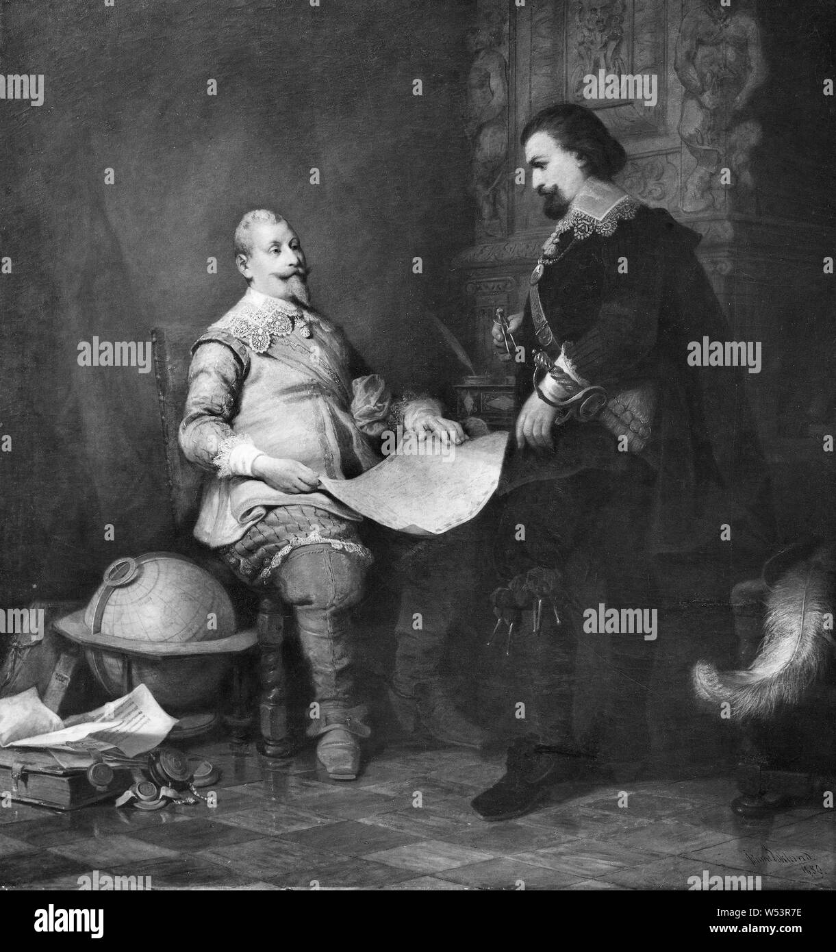 Gustave Boulanger, Axel Oxenstierna et le Roi Gustav II Adolf, le roi Gustave II Adolphe de Suède et de son chancelier Axel Oxenstierna, Gustav Adolf et Axel Oxenstierna, peinture, double portrait, Gustave-adolphe de Suède, 1859, huile sur toile, hauteur, 190 cm (74,8 po), largeur, 184 cm (72,4 pouces), signé, Johan, Gustave Boulanger 1859th Banque D'Images