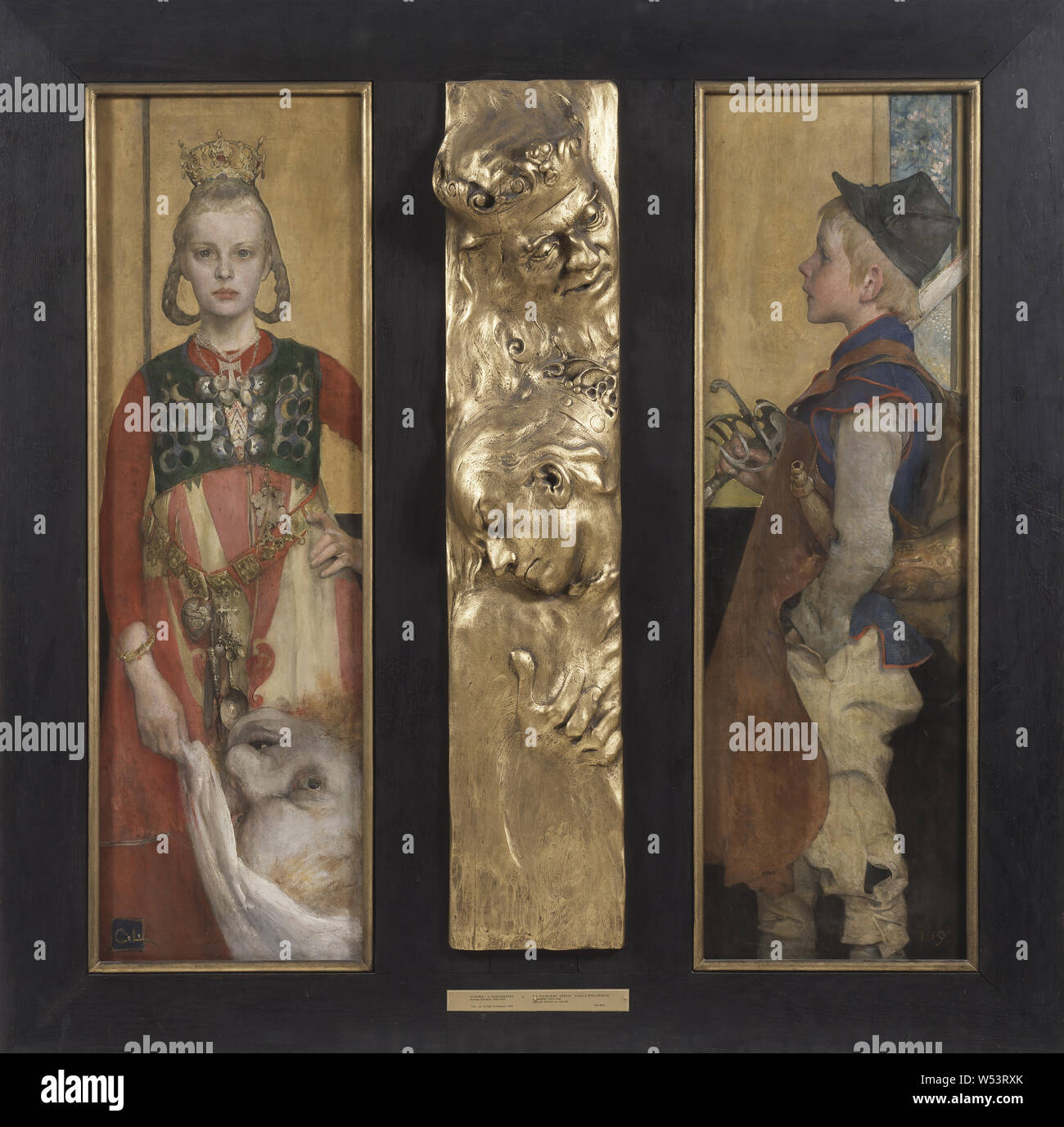 Carl Larsson, un conte de fées, la princesse, une partie de la princesse et le diptyque garçon wallonne, peinture, 1897, huile sur toile, cadre de diptyque avec relief sculpté en bois doré et noir et associés cadre avec ornementation florale fine imprimée dans le bois, hauteur, 137 cm (53,9 po), largeur, 43 cm (16,9 pouces), signé, C.L, en champ gauche n t h, en champ droit n t h, sur l'amour des arbres Banque D'Images