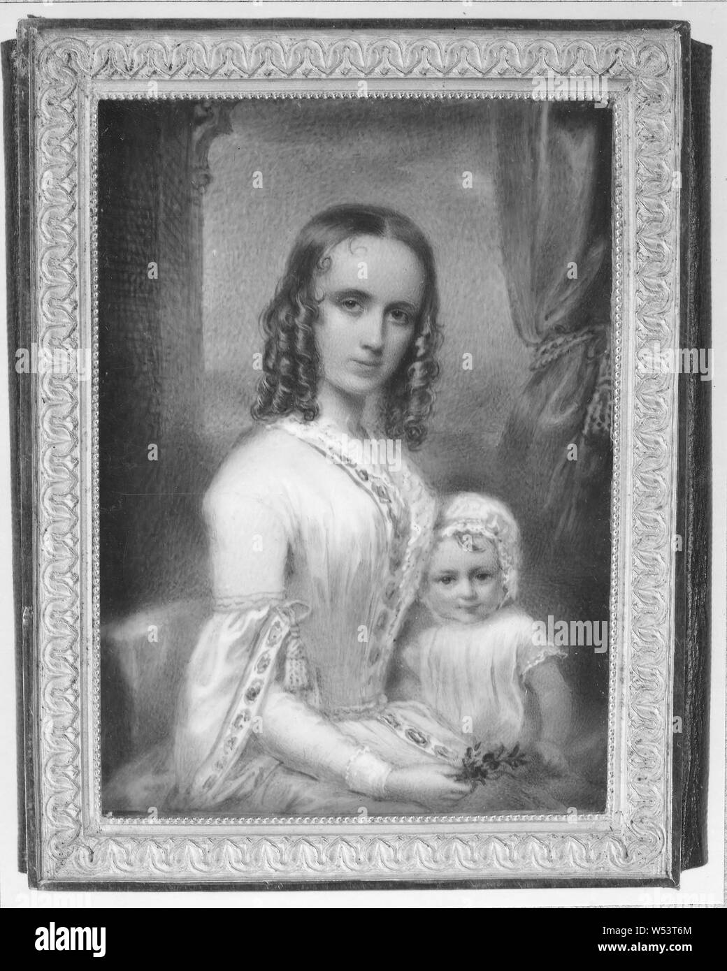 Georg Kordik, Emilie et Max Högqvist Högqvist, Emilie Högqvist, 1812-1846, et son fils Max, peinture, 1842, gouache, hauteur, 9 cm (3,5 po), largeur, 7 cm (2,7 pouces), inscriptions, signé, 'Kordyk 1842' Banque D'Images