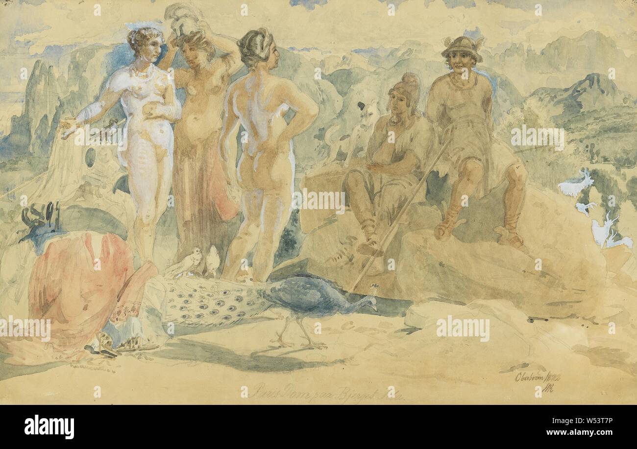 Holger Peter Roed, le jugement de Paris, Paris, peinture, 1872, aquarelle, hauteur, 57 cm (22,4 po), largeur, 73 cm (28,7 pouces), signé, 35031, 1872 H R. Banque D'Images