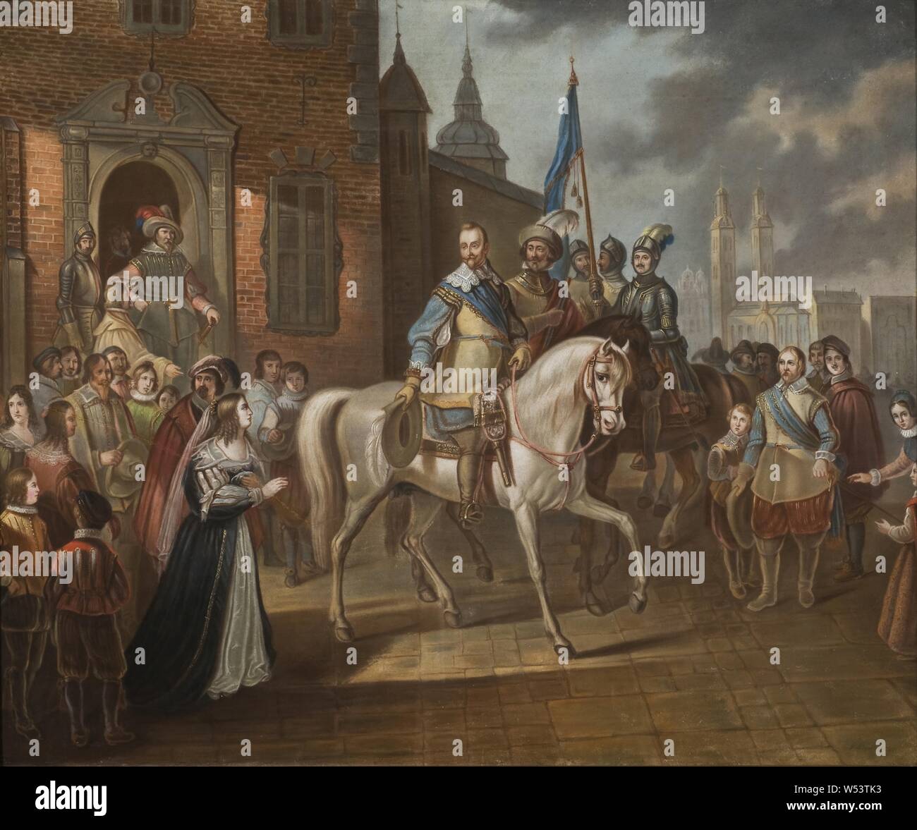 Lindhberg Pehr, le Roi Gustav II Adolf, Gustave II Adolphe de Suède fait ses adieux à son épouse, Maria Eleonora à Erfurt, Gustave II Adolphe's adieu à son affaire en Maria Eleonora à Erfurt, peinture, Gustave II Adolphe de Suède, 1838, pastel, hauteur, 71 cm (27,9 po), largeur, 89 cm (35 pouces), signé, P. Lindhberg p, t 1838 Banque D'Images