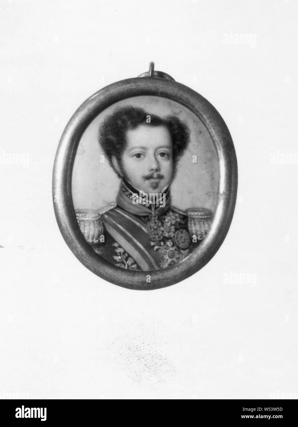 Attribuée à Bodo Winsel, Dom Pedro I, Pedro I, 1798-1834, Empereur du Brésil, Roi du Portugal (Pedro IV), la peinture, l'émail, cadre en métal, hauteur, 3,7 cm (1,4 pouces) Banque D'Images