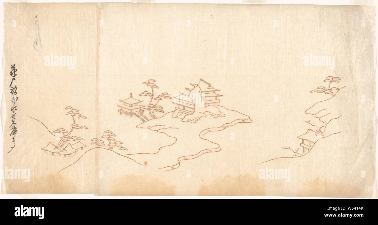 Paysage dans le style chinois, Design illustration pour la peinture., Sasaya (atelier de), Kyoto, ch. 1800, papier, encre, vernis, peinture (revêtement) Banque D'Images