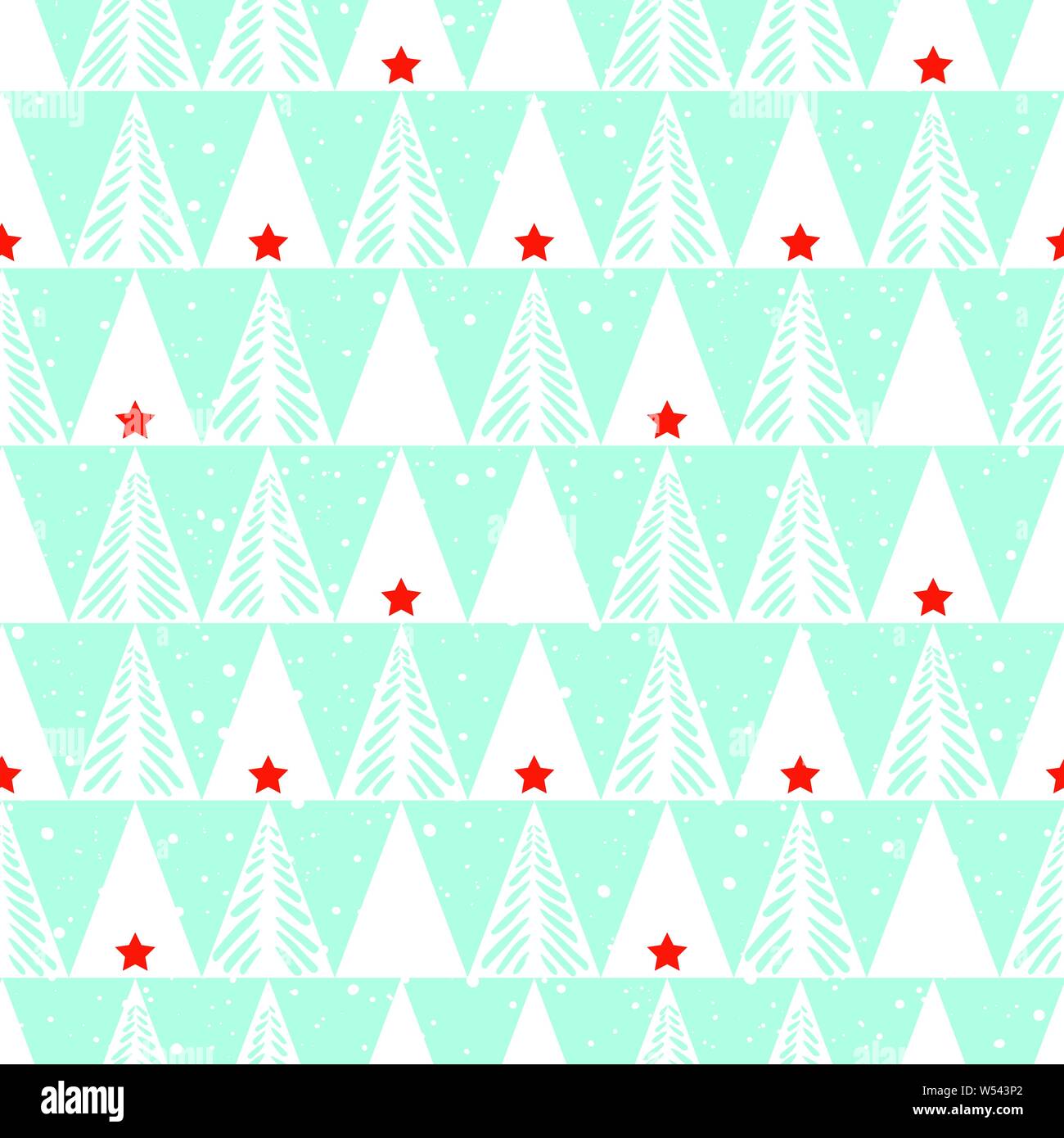 Hand drawn abstract les arbres de Noël, des flocons, des triangles, des Étoiles sur glace fond bleu transparent vecteur modèle. Maison de vacances d'hiver nordique scandinave P Illustration de Vecteur
