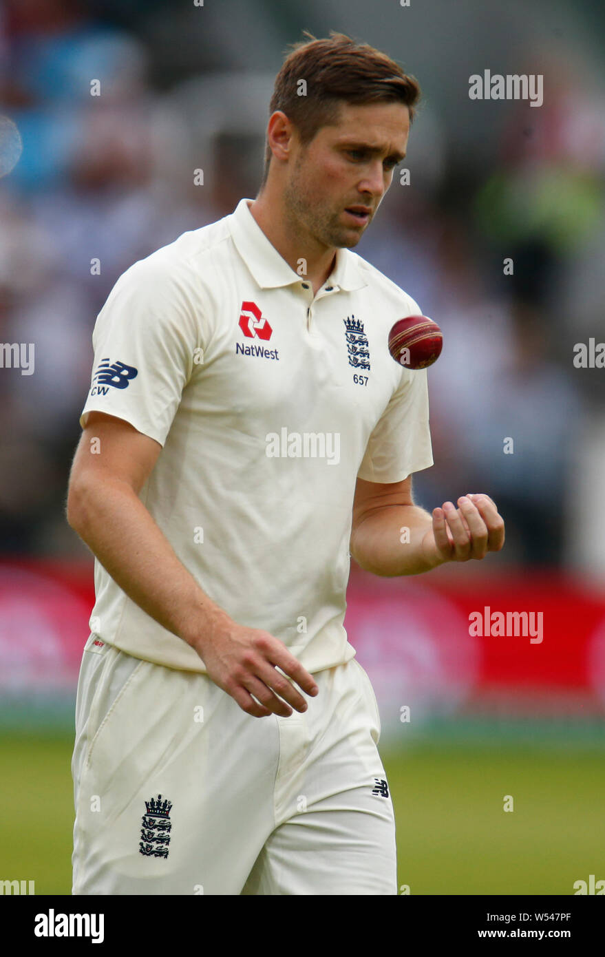 Londres, Royaume-Uni. 26 juillet, 2019. Londres, Angleterre. 26 juillet : Chris Woakes d'Angleterre au cours de test Match International Series 3 jours entre l'Angleterre et l'Irlande sur le Lord's Cricket Ground le 26 juillet 2019 à Londres, en Angleterre. Action Crédit : Foto Sport/Alamy Live News Banque D'Images