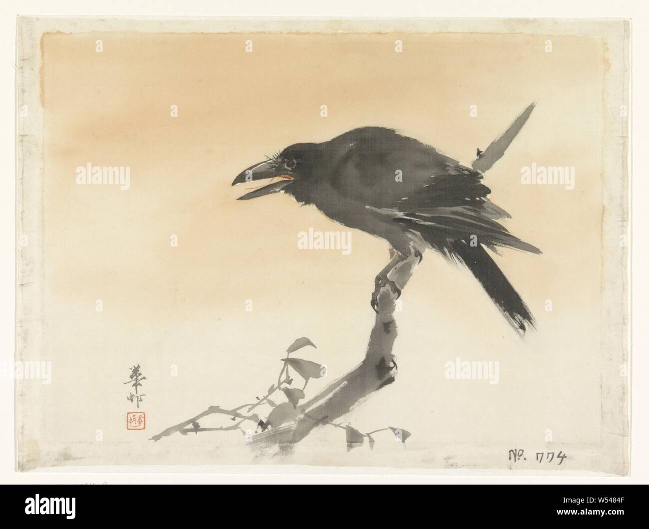 Crow, chanson-birds : Crow, Kason Suzuki, Japon, 1870 - 1919, schildering, pinceau, h 29,5 cm × w 39,5 cm Banque D'Images