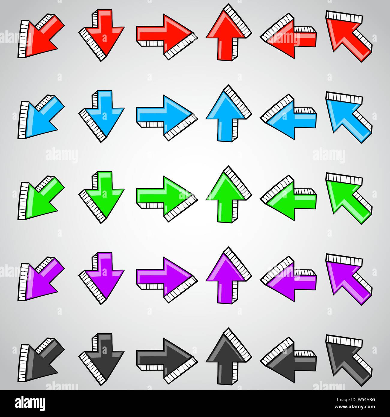 Flèches de droite. Ensemble de couleur hand drawn doodles Illustration de Vecteur