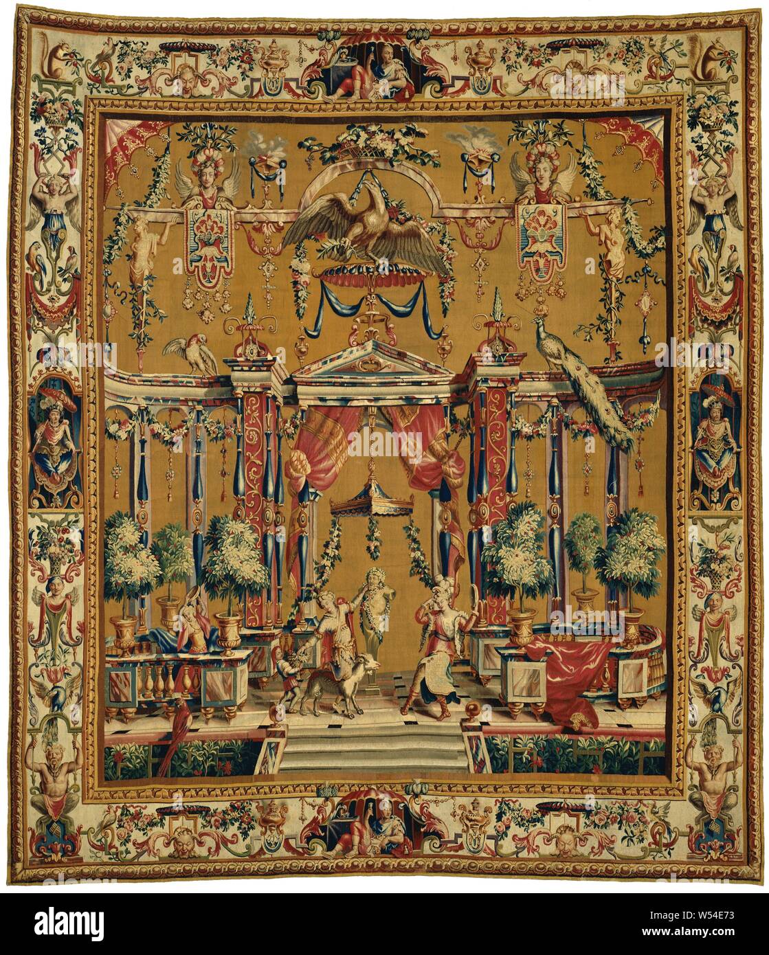 Tapis grotesque avec le sacrifice de Priape, les grotesques (titre de la série), la tapisserie avec le sacrifice pour effectuer un panoramique à partir d'une série de tapis avec grotesques., Manufacture Royale de Beauvais, Beauvais, c. 1688 - 1732, ketting, inslag, tapisserie, h 342,0 cm × w 298,5 cm Banque D'Images