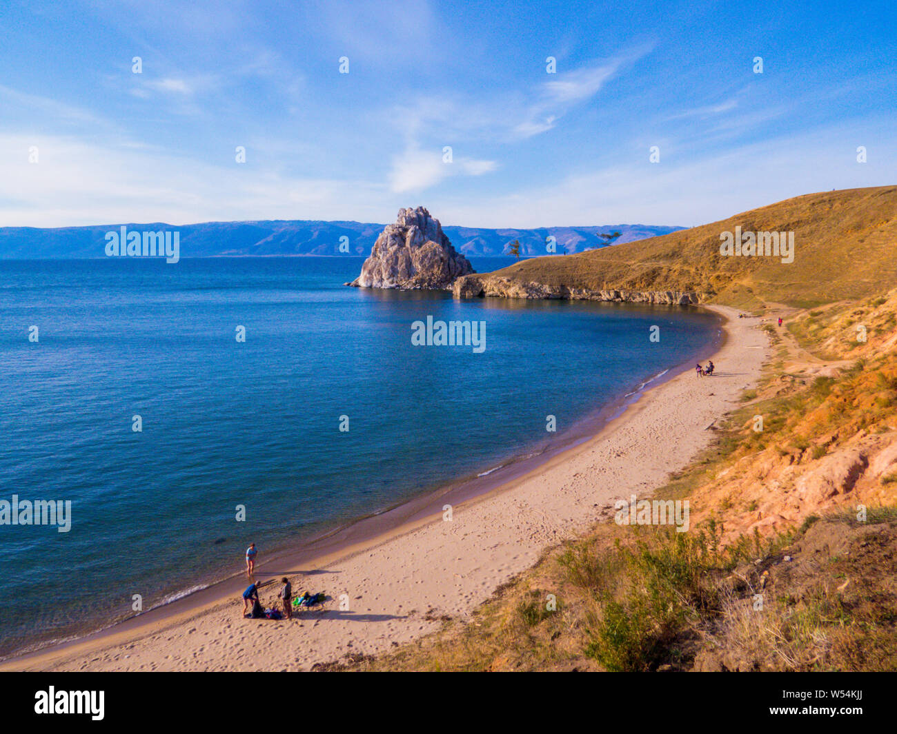 Rocher chamanka, Cap Cap Burkhan, l'île Olkhon, Lac Baikal, Sibérie, Russie Banque D'Images
