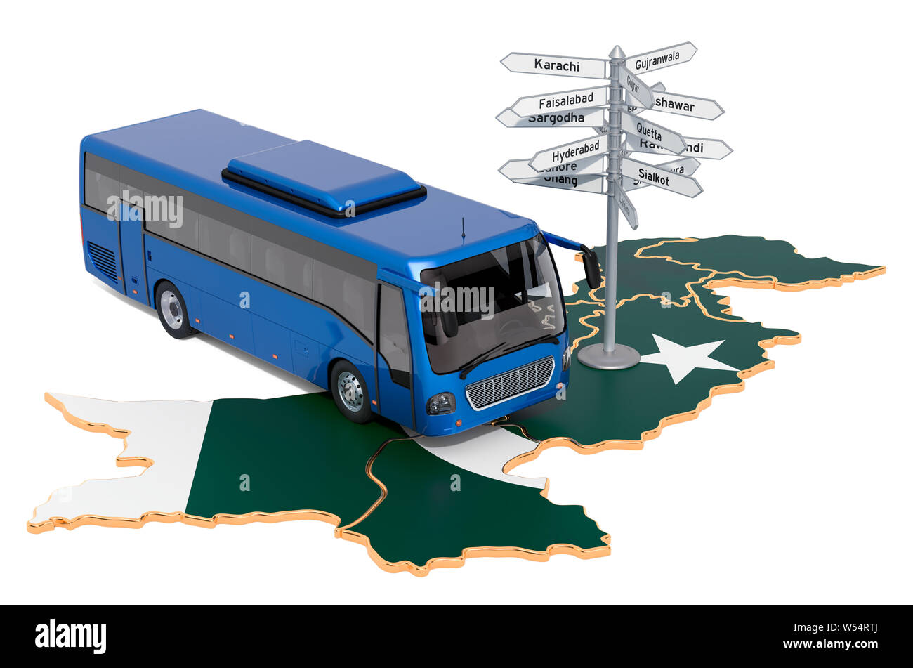 Pakistan Bus Tours concept. Le rendu 3D isolé sur fond blanc Banque D'Images
