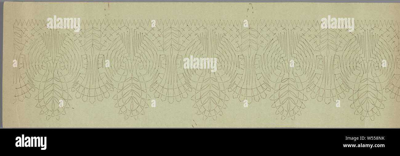 Motif dentelle motif dentelle ou de la conception de pointe d'un plateau perforé nappe en dentelle sur papier vert, lettre ou d'un motif dentelle conception d'un plateau nappe. La frontière, composé de cinq fleurs, est appelée et perforé sur un carton vert clair., L. Middendorp, Pays-Bas), ch. 1925, carton, encre, dessin, l 54 cm × l 17 cm Banque D'Images