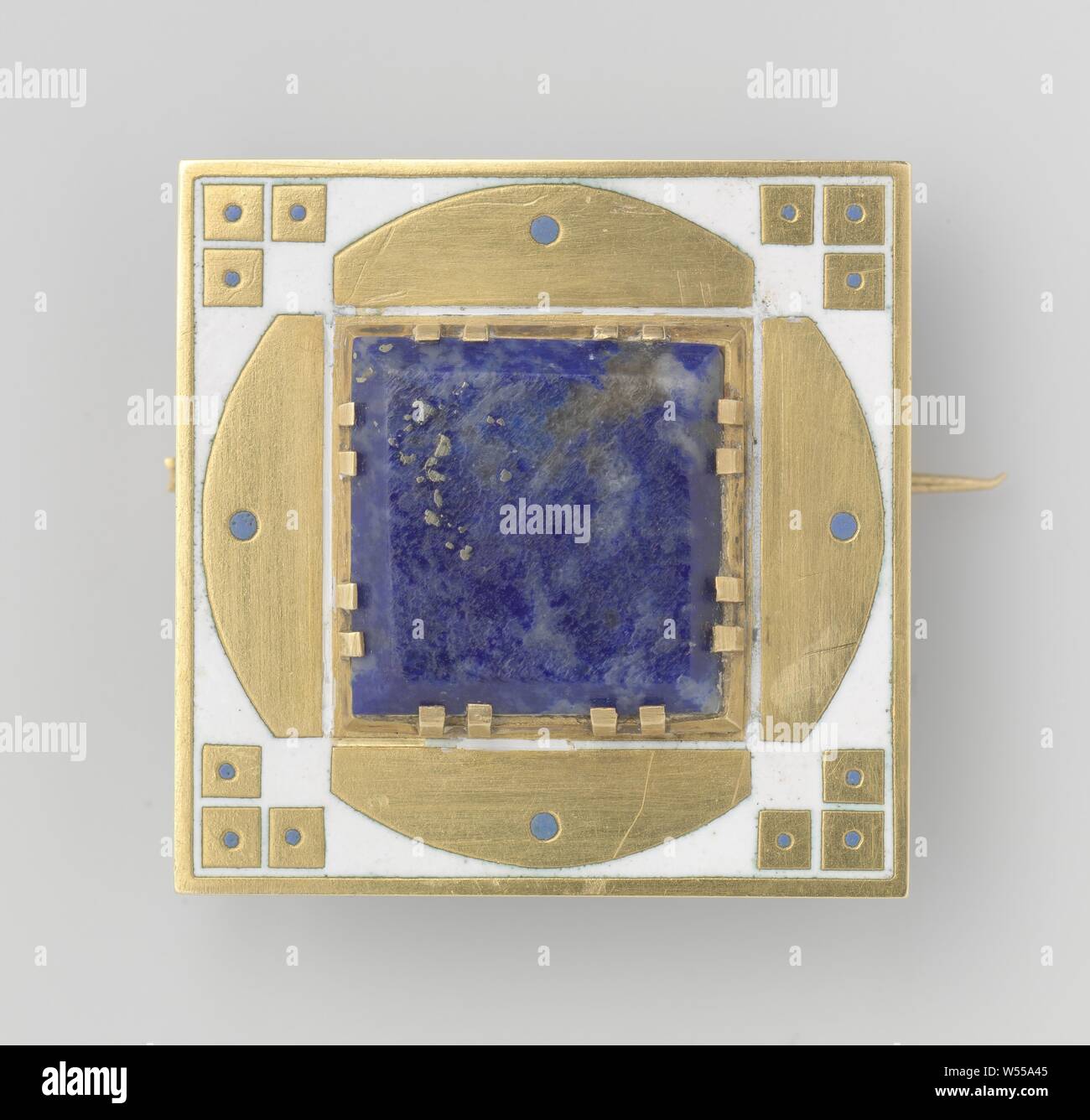 Broche, broche d'or avec émail blanc et lapis-lazuli., Willem Lodewijk van Kooten (II), Amsterdam, ch. 1908 - c. 1911, l'or (métal), le lapis-lazuli (rock), h 2,5 cm × 2,5 cm w Banque D'Images