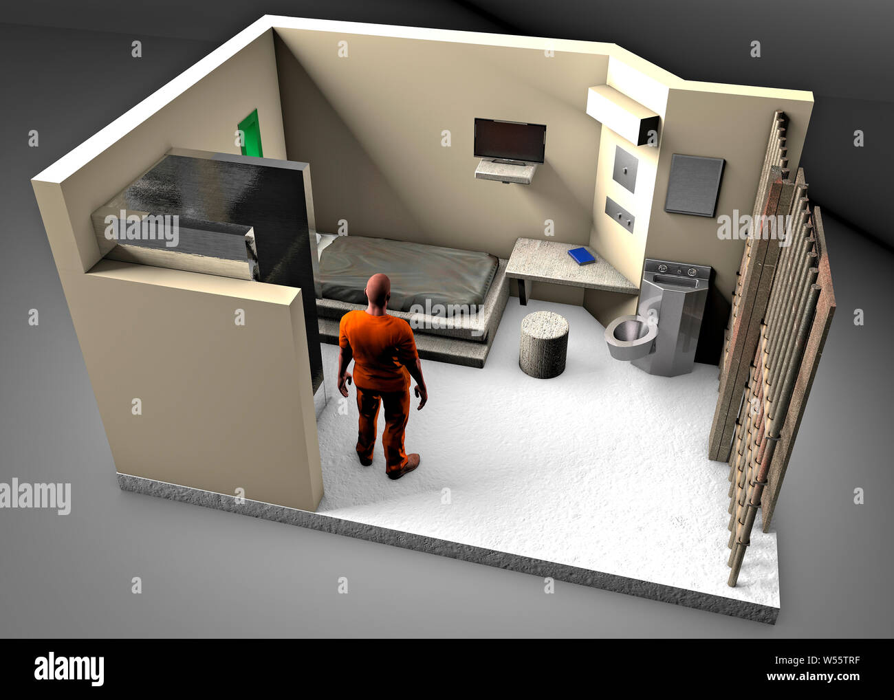 La reconstruction 3D d'une cellule de prison, l'ADX Florence Supermax, pénitencier du Colorado. Nous joindre centre pénitencier à sécurité maximum. Dans une cellule de prison Banque D'Images