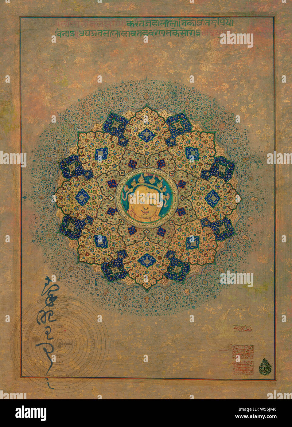 Mandala antique avec bouddha et sacré script. Banque D'Images