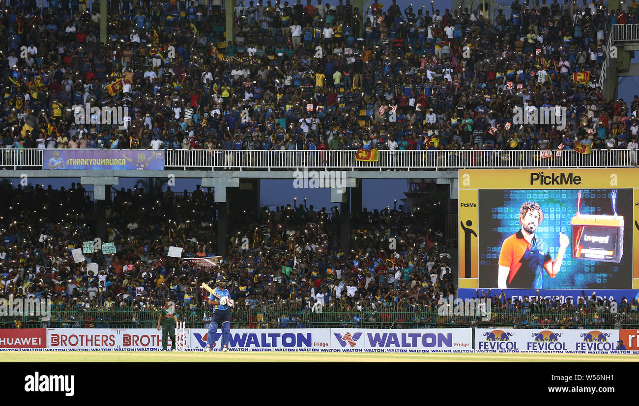 Le 26 juillet 2019, Colombo, Sri Lanka, la province de l'ouest du Sri Lanka : bowler Lasith Malinga durant la première journée d'un match de cricket international entre le Sri Lanka et le Bangladesh à l'R.Premadasa Stadium à Colombo le 26 juillet 2019. Credit : Pradeep Dambarage/ZUMA/Alamy Fil Live News Banque D'Images