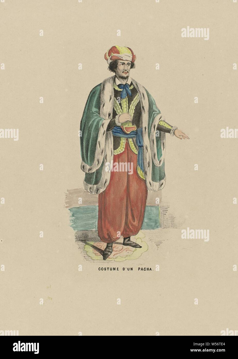 Costume d'un Pacha (titre sur l'objet), l'homme de porter des vêtements  comme un pacha Ottoman. Ajouté aux travaux de tôlerie sur le bal costumé  tenu au Palais du Prince d'Orange (plus tard