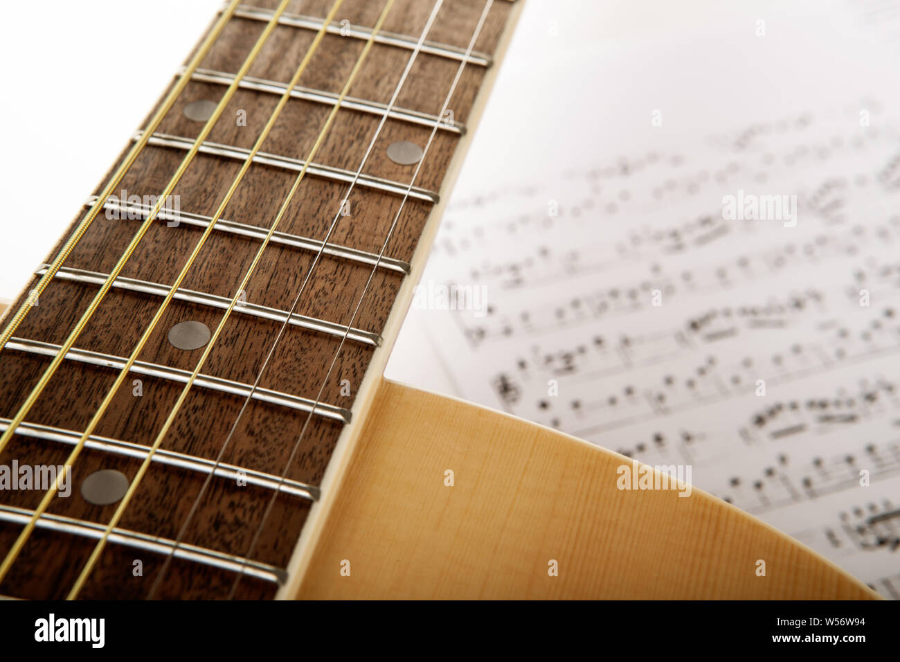Manche de guitare en arrière-plan de l'ouvrage musique close up Banque D'Images