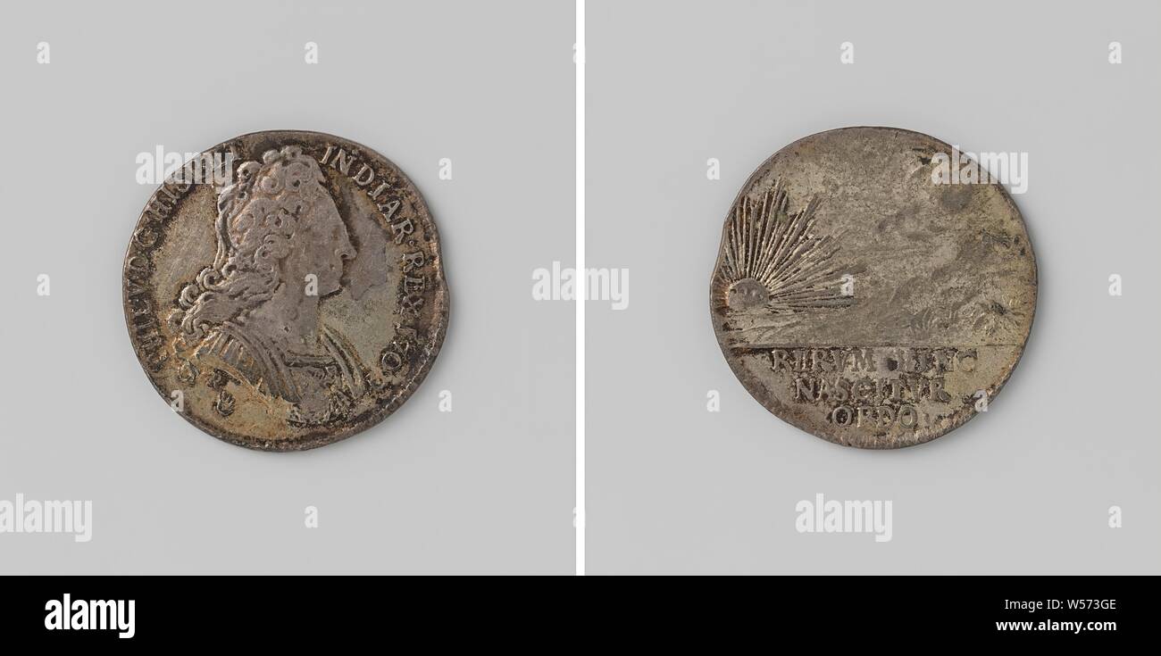 Inauguration de Philippe V à Bruxelles, la médaille d'argent. A l'avant : le buste de l'homme à l'intérieur de l'intérieur. Inverse : soleil levant illumine le paysage de montagne, coupés : inscription, Bruxelles, Philippe V (roi d'Espagne), Philippe Roettiers (II), Anvers, 1702, de l'argent (métal), frappant (métallurgie), d 2,5 cm × w 5.31 Banque D'Images