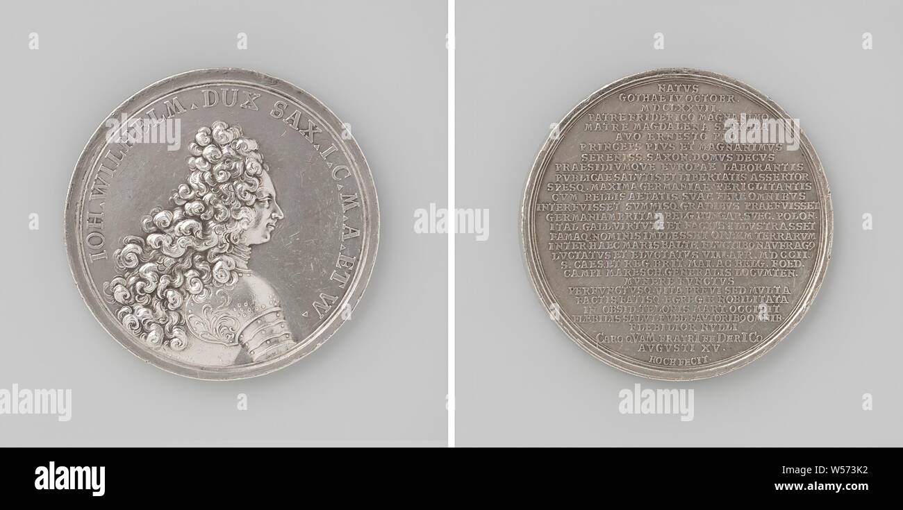 Johann Willem, duc d'Saxony-Gotha est tué près de Toulon, médaille d'argent. A l'avant : le buste de l'homme à l'intérieur de l'intérieur. Inverse : inscription, Toulon, Provence-Alpes-Côte d'Azur, Johann Wilhelm von Sachsen-Gotha-Altenburg, Johann Christian Koch, Gotha, 1707, de l'argent (métal), frappant (métallurgie), d 5,6 cm × W 89,33 Banque D'Images